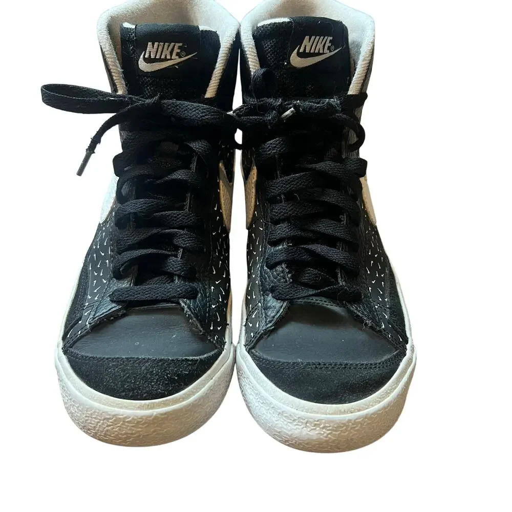 Y2K Sneaker Black White Nike Blazer Retro Skater Polka Swoosh High Top Size 6Y